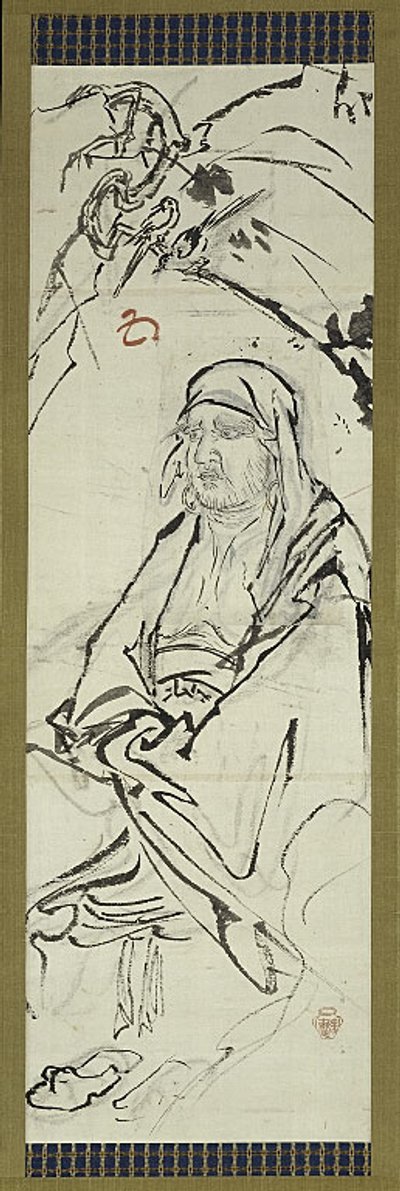 Daruma (Bódhidharma), jeden ze šesti náčrtů od Kawanabe Kyosai