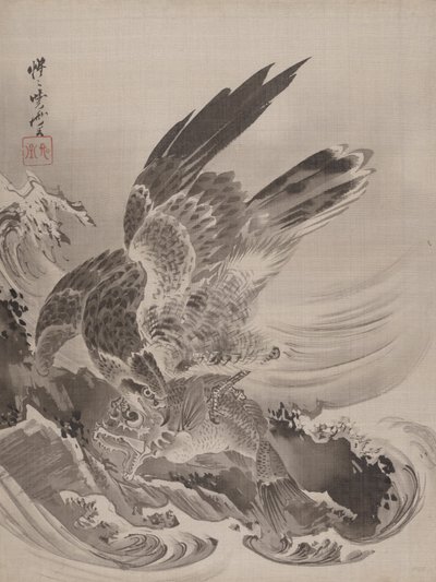 Eagle Attacking Fish, ca. 1887. od Kawanabe Kyosai