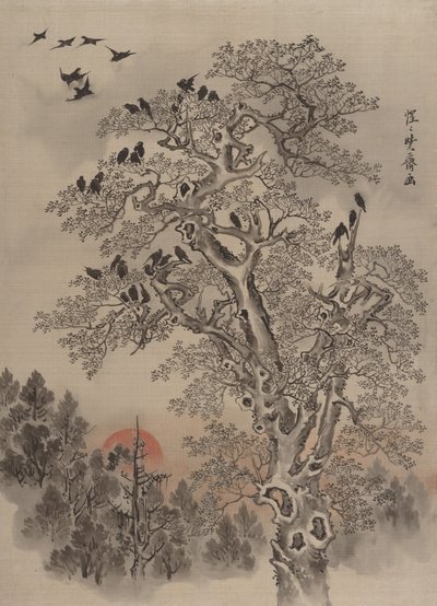 Hejno vran za úsvitu, ca. 1887. od Kawanabe Kyosai