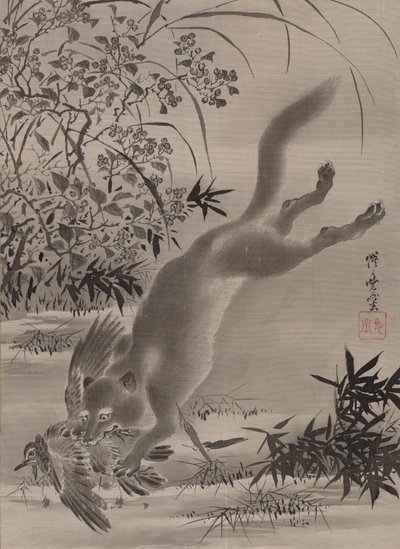 Fox Catching Bird, ca. 1887. od Kawanabe Kyosai