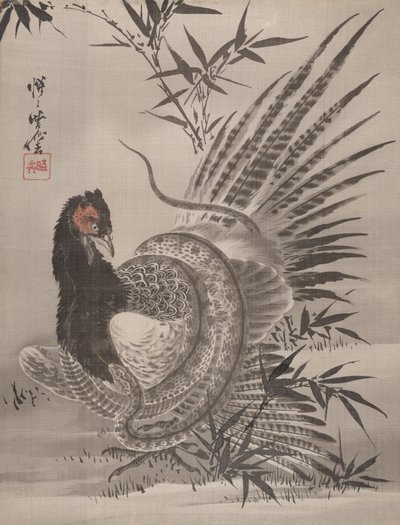 Bažant chycen hadem, ca. 1887. od Kawanabe Kyosai