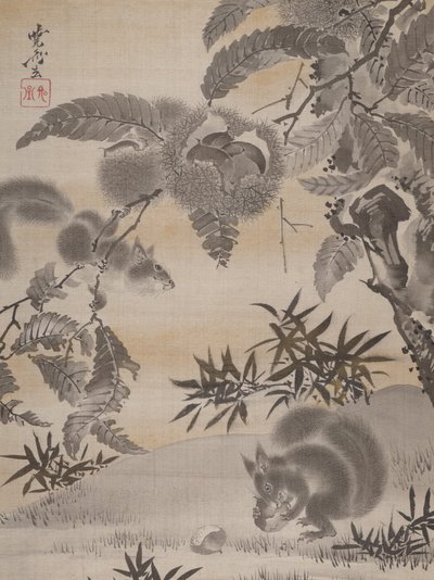 Squirrels Gathering Chestnuts, ca. 1887. od Kawanabe Kyosai