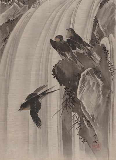 Vlaštovky u vodopádu, ca. 1887. od Kawanabe Kyosai