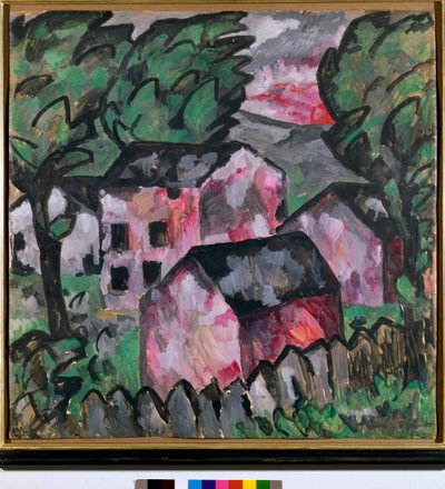 Krajina s červenými domy Malba Kazimira Severinoviče Maleviče (Malevich, Malevich) (1878-1935) Slunce 107x106 cm 1910 Sun Kunstmuseum Bale od Kazimir Severinovich Malevich