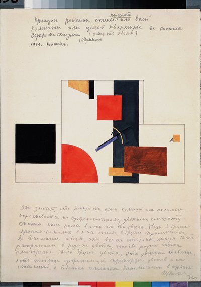 Princip nástěnné malby. Dílo Kasimira Severinoviče Malevitche (Malevich, Malevic) (1878-1935), inkoust, kvaš a tužka na papíře od Kazimir Severinovich Malevich