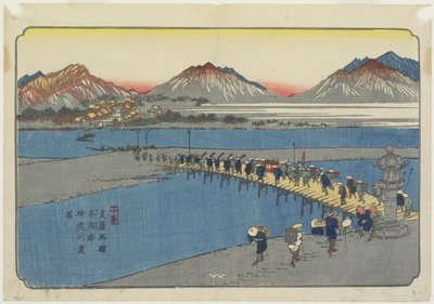 Č. 11: Přístav trajektů na řece Kanna u stanice Honjo_, 1830-1844 od Keisai Eisen