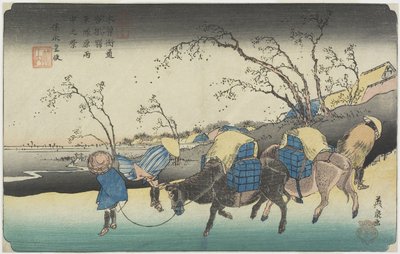 č. 20: Pohled na Hiratsukahara v Rain poblíž stanice Kustukake, 1835-1836 od Keisai Eisen