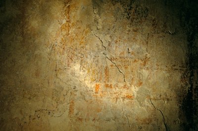 Teotihuacánský bojovník, nástěnná malba, Holmul, Guatemala, Mayové, Francisco Estradabelli, Sufricaya, 2008 (foto) od Kenneth Garrett