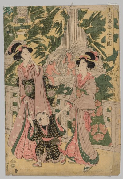 Dvě dívky a dítě na Temple Bridge, 1787-1867. od Kikugawa Eizan