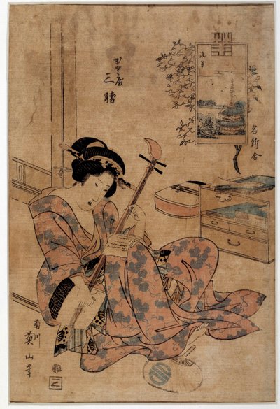 Umění Japonsko: hudebník. Grafiky Eizana Kikugawy (1787-1867) Rennes z 18. století, Musee des Beaux Arts od Kikukawa Eizan