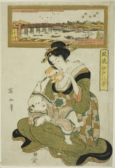Užijte si večerní pohodu na mostě Ryogoku (Ryogokubashi noryo), ze série „Módních osm pohledů na Edo (Furyu Edo hakkei)“ od Kikukawa Eizan