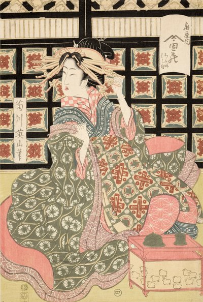 Ukiyo-e Print of Courtesan by Eizan, c.1810 (barevný dřevořez) od Kikukawa Eizan