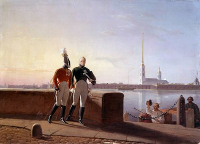 Ruský car Alexandr I. (1777-1825) a jeho bratr Konstantin na okraji Něvského malířství Kil (19. století) Ermitážní muzeum, Petrohrad od Kil