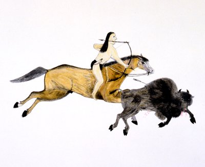Mounted Grand Plains indický lov buvolů s lukem a šípem, c1890-c1927. od Kills Two