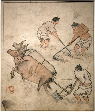 Zemědělská pracovní scéna. Obraz od Danwona (Kim Hongdo) (1745-1806), tuš na papíře, umění Coreen, období Joseon (Choson) 18. stol. Národní muzeum Koreje, Soul (Jižní Korea). od Kim Hong Do