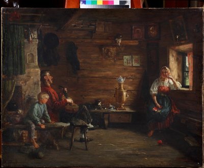 Rodinná idyla par Kirill Vikentievich Lemoch (Lemokh) (1841-1910), - Olej na plátně - Soukromá sbírka od Kirill Vikentievich Lemoch