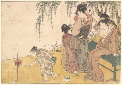 Dítě zapalující ohňostroj, z ilustrované knihy „Květy čtyř ročních období“ od Kitagawa Utamaro