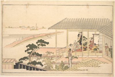 Večírek veselých hostů v domě v Yoshiwara za měsíční noci od Kitagawa Utamaro