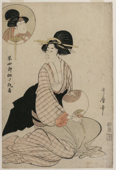 Atraktivní žena, která vypadá jako herec Iwai Hanshiro V od Kitagawa Utamaro