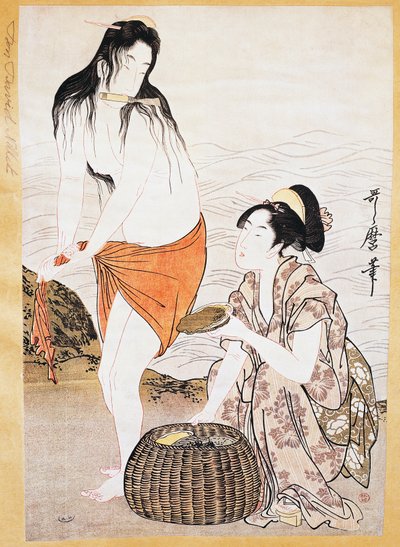 Awabi (měkkýši) rybáři ve vodě, ukiyo-e art print by Kitagawa Utamaro (1753-1806), dřevoryt, japonská civilizace, období Edo od Kitagawa Utamaro