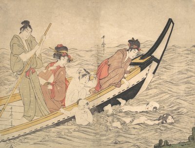 Vodácká párty s plaváním dětí, konec 18. století. od Kitagawa Utamaro