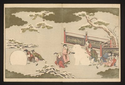 Čínští chlapci si hrají ve sněhu od Kitagawa Utamaro