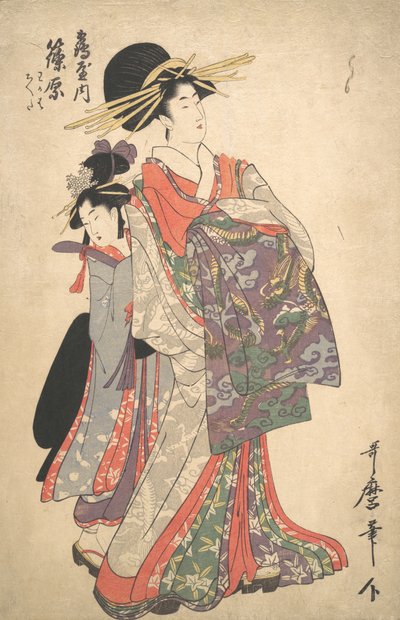 Takar-san, Shinoharův plán d Kamuro f Tsuruya, 18. linie ry. od Kitagawa Utamaro