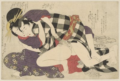 Kurtizána s klientem Hoogeplaatste courtisane met klant Negai no itoguchi (název série) od Kitagawa Utamaro