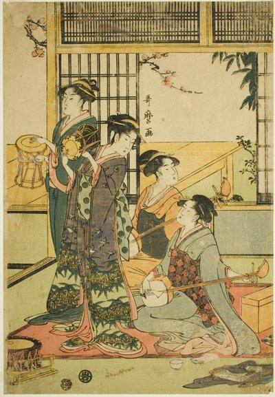 Bubny a Shamisen od Kitagawa Utamaro