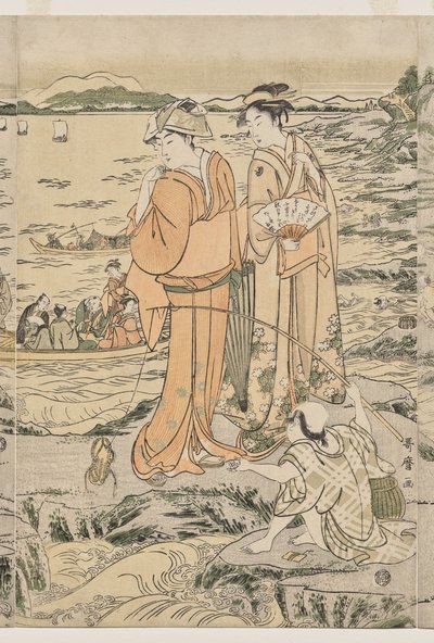 Rybaření na prkně Rock v Enoshima od Kitagawa Utamaro