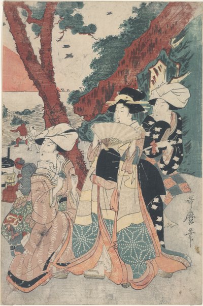 Pláž Futamigaura na Nový rok od Kitagawa Utamaro