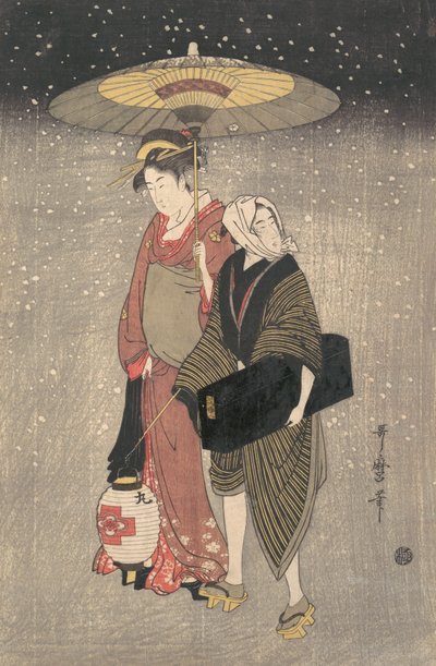 Gejša procházka sněhem v noci, ca. 1797. od Kitagawa Utamaro