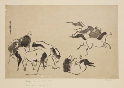 Koně (barevný dřevotisk) od Kitagawa Utamaro
