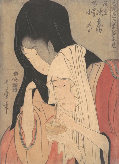 Autistické vlasy a Epin g s Koharu z Kinokuniya, Air ry 1800s. od Kitagawa Utamaro