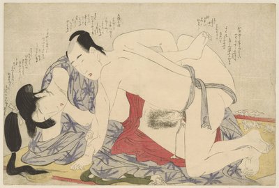 Mladý manželský pár milování na letní podložce na spaní Negai no itoguchi (název série) od Kitagawa Utamaro