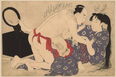 Milostný pár před zrcadlem Negai no itoguchi (název série) od Kitagawa Utamaro