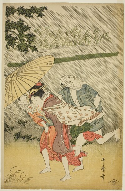 Milenci pod deštníkem, kolem 1797 (barevný dřevořez; oban) od Kitagawa Utamaro