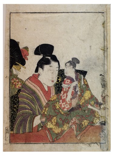 Loutkové scény s mužskými a ženskými manipulátory, c. 1758-1806 (dřevořez na papíře) od Kitagawa Utamaro