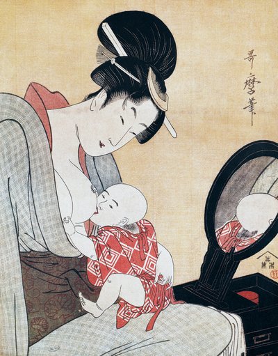 Matka kojí svého syna, umělecký tisk ukiyo-e od Kitagawa Utamaro (1753-1806), dřevoryt, japonská civilizace, období Edo od Kitagawa Utamaro
