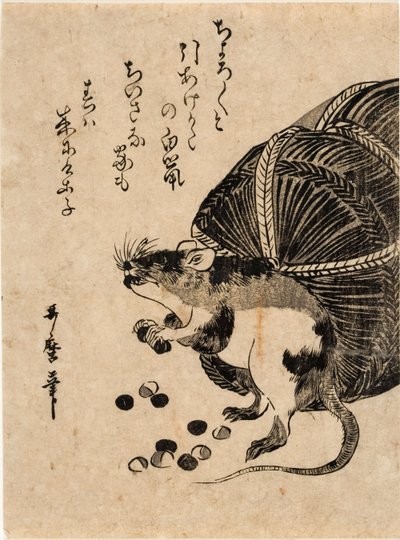 Myš s pytlem rýže od Kitagawa Utamaro