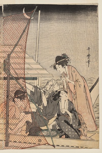 Síťový rybolov v noci od Kitagawa Utamaro