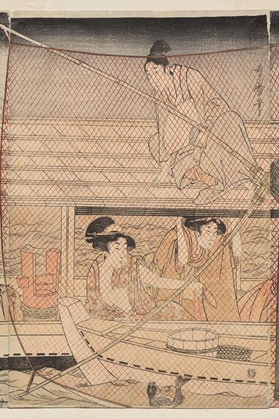 Síťový rybolov v noci na řece Sumida od Kitagawa Utamaro