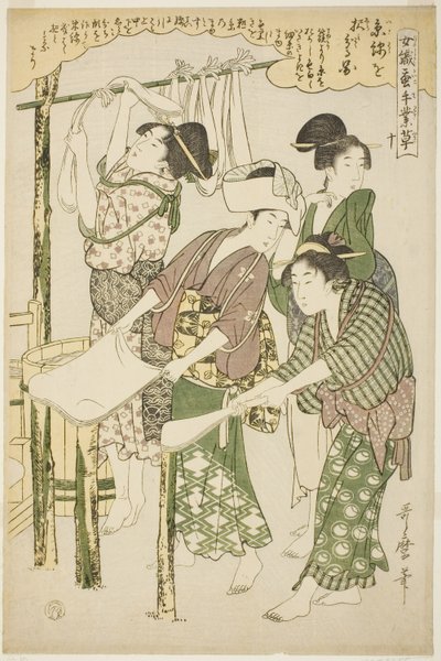 č. 10 (ju), ze série "Ženy angažované v serikultuře (Joshoku kaiko tewaza-gusa)" od Kitagawa Utamaro