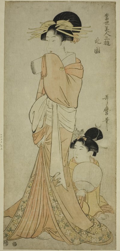 Severní čtvrť (Hokkoku), ze série „Tři zábavy současných krás (Tosei bijin sanyu)“ od Kitagawa Utamaro