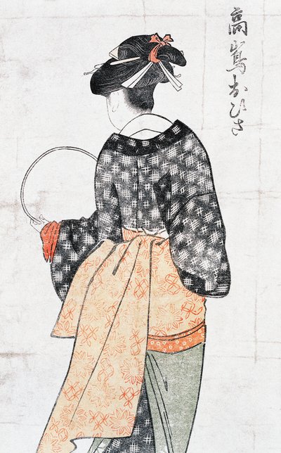 Ohisa rom Takashima Teahose, Omanin Kimono With Fan, Ukiyoe art p Rin t od Kitagawa Utamaro (1753-1806), Odkut, Japanese Zachion, Edo Perio d od Kitagawa Utamaro