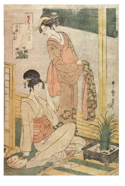 Sweetflag a skály v povodí vody ze série Imitations of the Eight Views, cca 1797-1798 (dřevotisk na papíře) od Kitagawa Utamaro