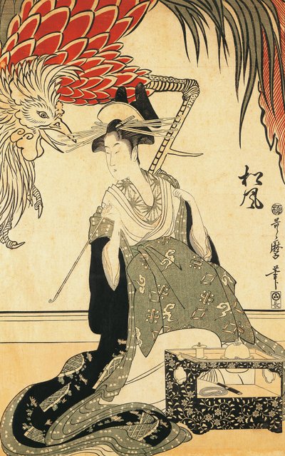 Oiran Matsuzake s dýmkou, Kitagawa Utamaro, dřevoryt od Kitagawa Utamaro