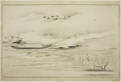 Tažení člunu ve sněhu, z alba The Silver World, 1790 od Kitagawa Utamaro