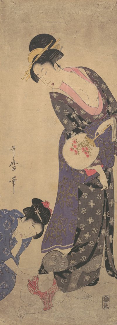 Dvě ženy s dítětem, které si hraje na podlaze, ca. 1793. od Kitagawa Utamaro