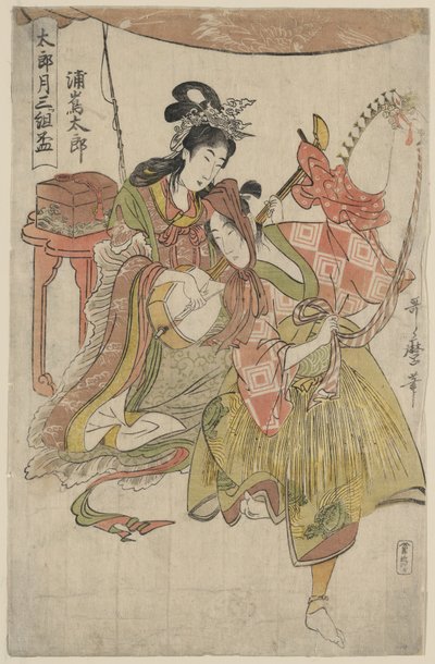 Urašimataro z triptychu "Soubor tří pohárů na saké pro první měsíc" 1800-01 (barevný dřevoryt) od Kitagawa Utamaro